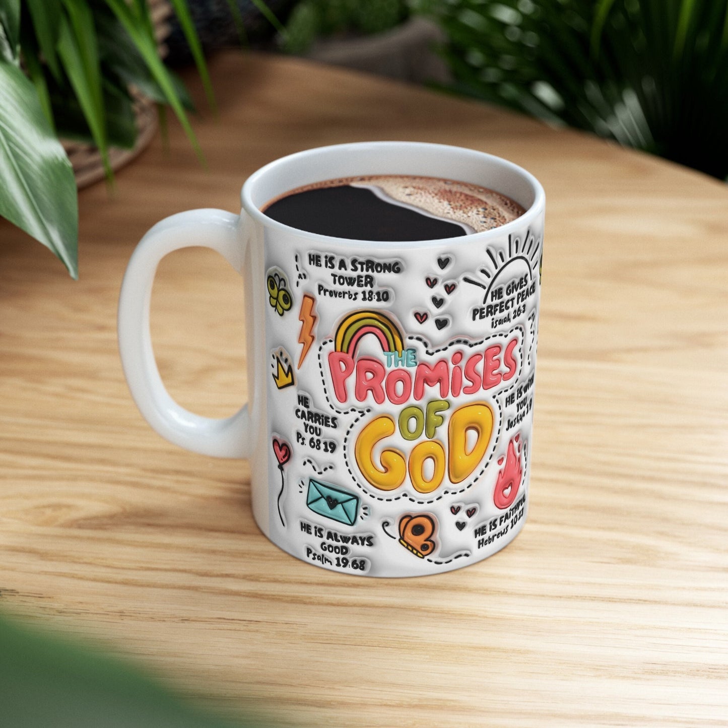 The Promises of God, God's promises Mug, Ceramic Mug 11oz, Bible verses mug, 3D Sublimation Mug, Coffee Mug, Retro Christian Puffy