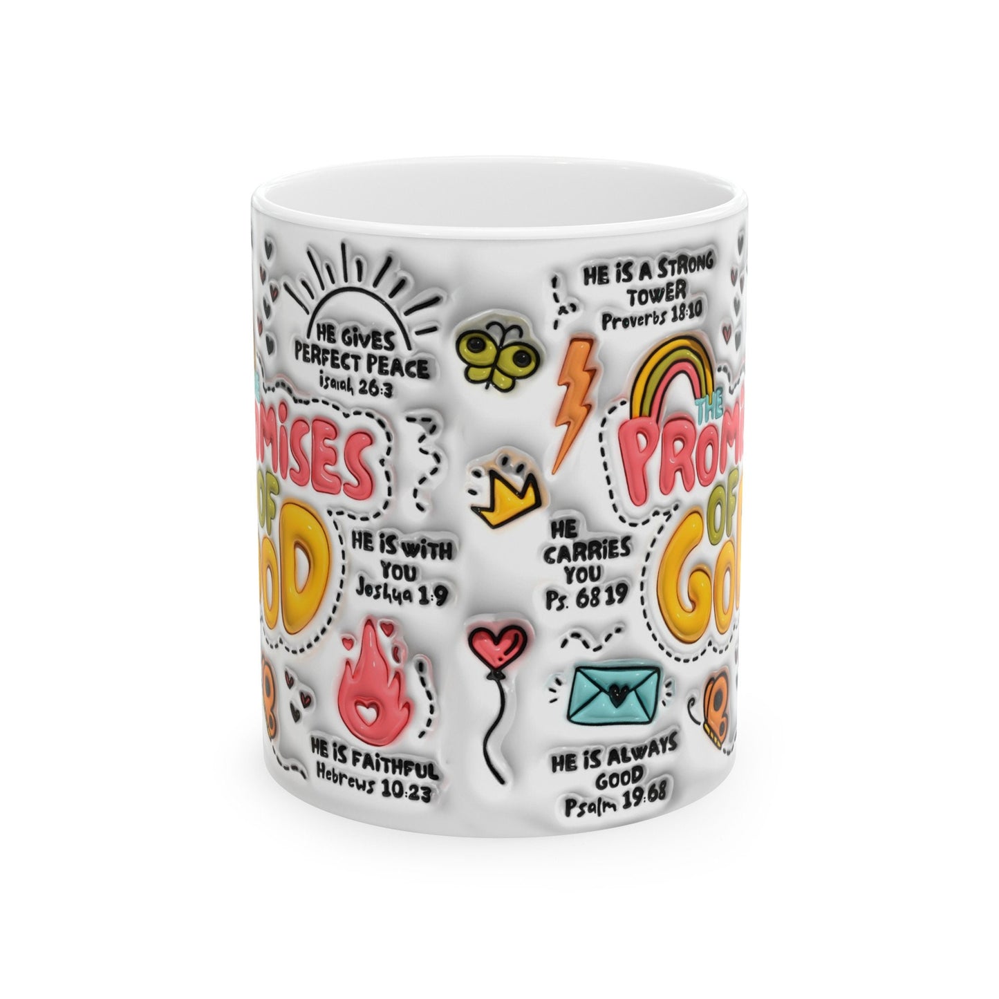 The Promises of God, God's promises Mug, Ceramic Mug 11oz, Bible verses mug, 3D Sublimation Mug, Coffee Mug, Retro Christian Puffy