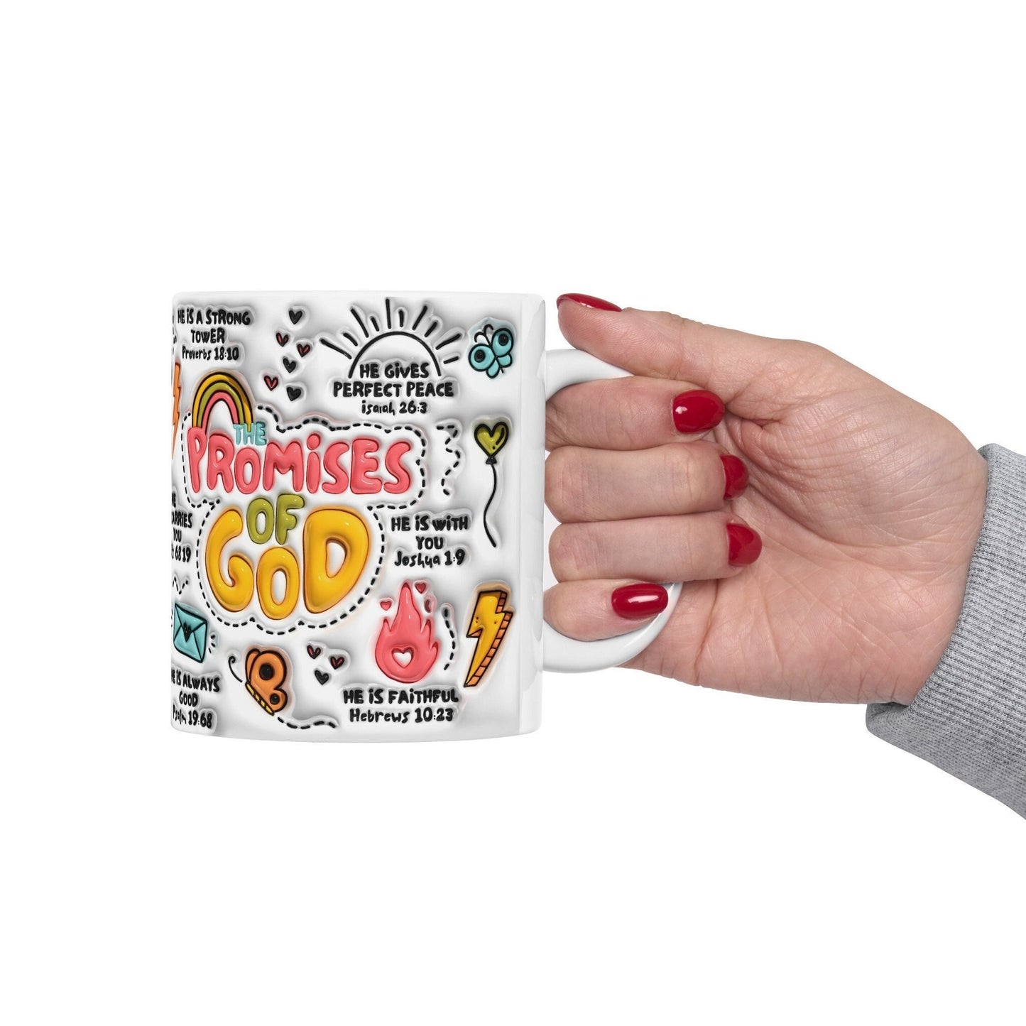 The Promises of God, God's promises Mug, Ceramic Mug 11oz, Bible verses mug, 3D Sublimation Mug, Coffee Mug, Retro Christian Puffy