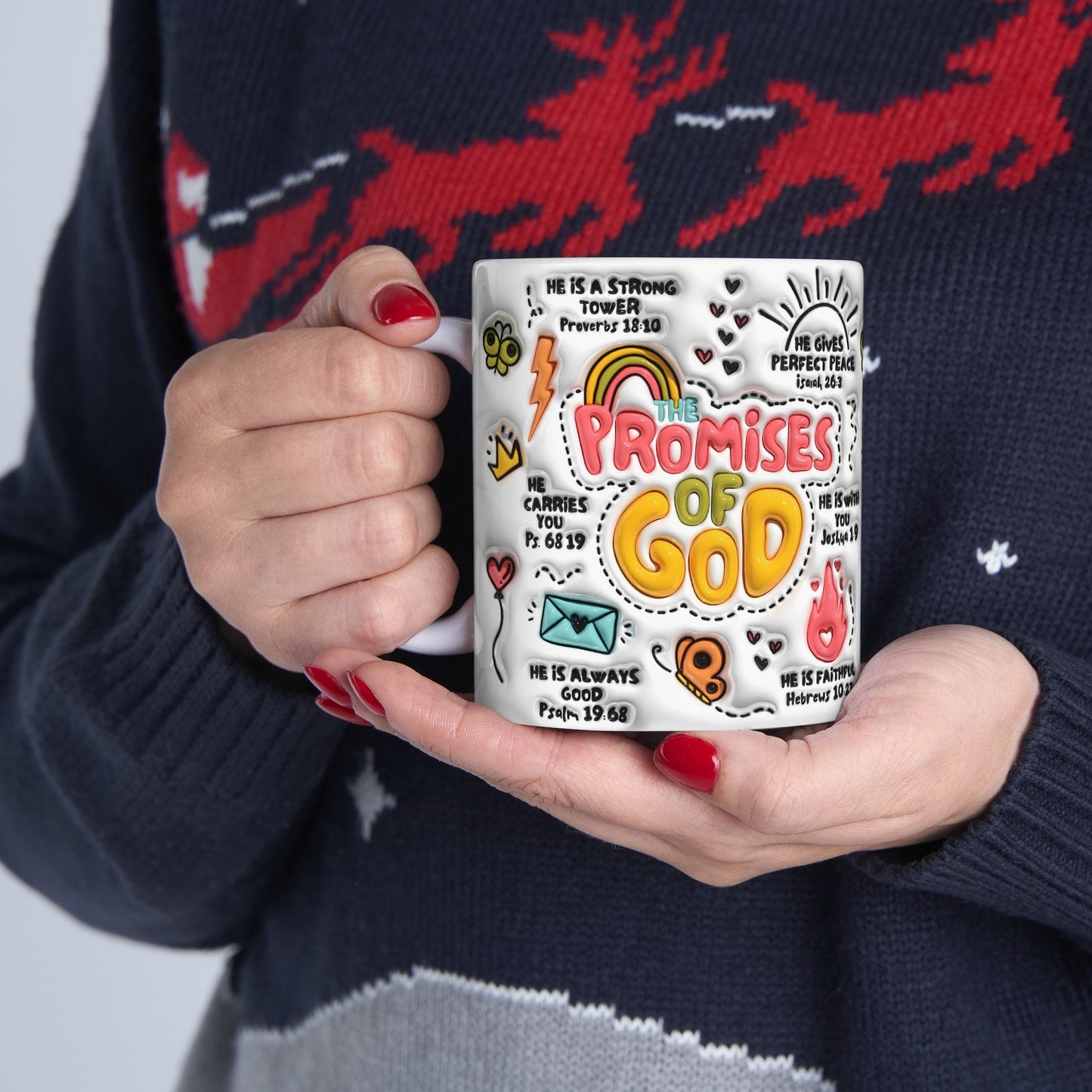 The Promises of God, God's promises Mug, Ceramic Mug 11oz, Bible verses mug, 3D Sublimation Mug, Coffee Mug, Retro Christian Puffy