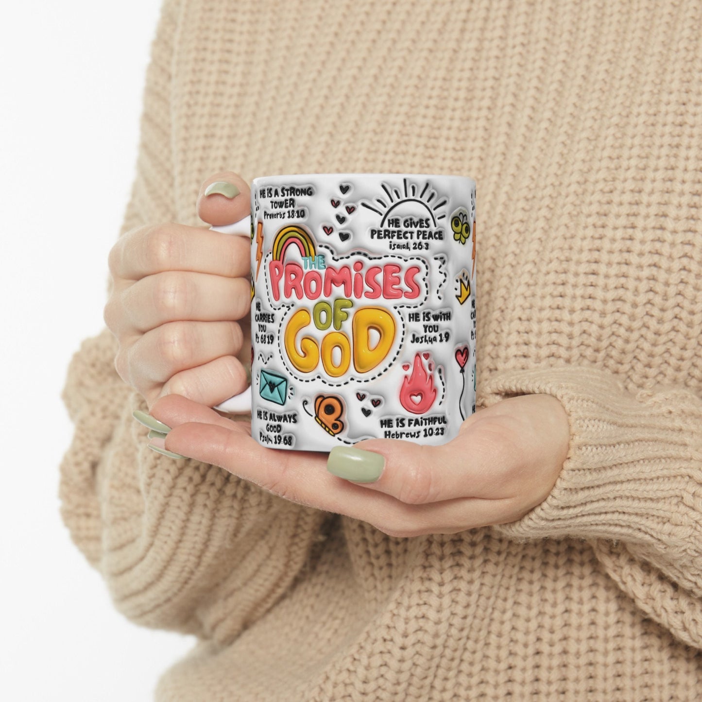 The Promises of God, God's promises Mug, Ceramic Mug 11oz, Bible verses mug, 3D Sublimation Mug, Coffee Mug, Retro Christian Puffy