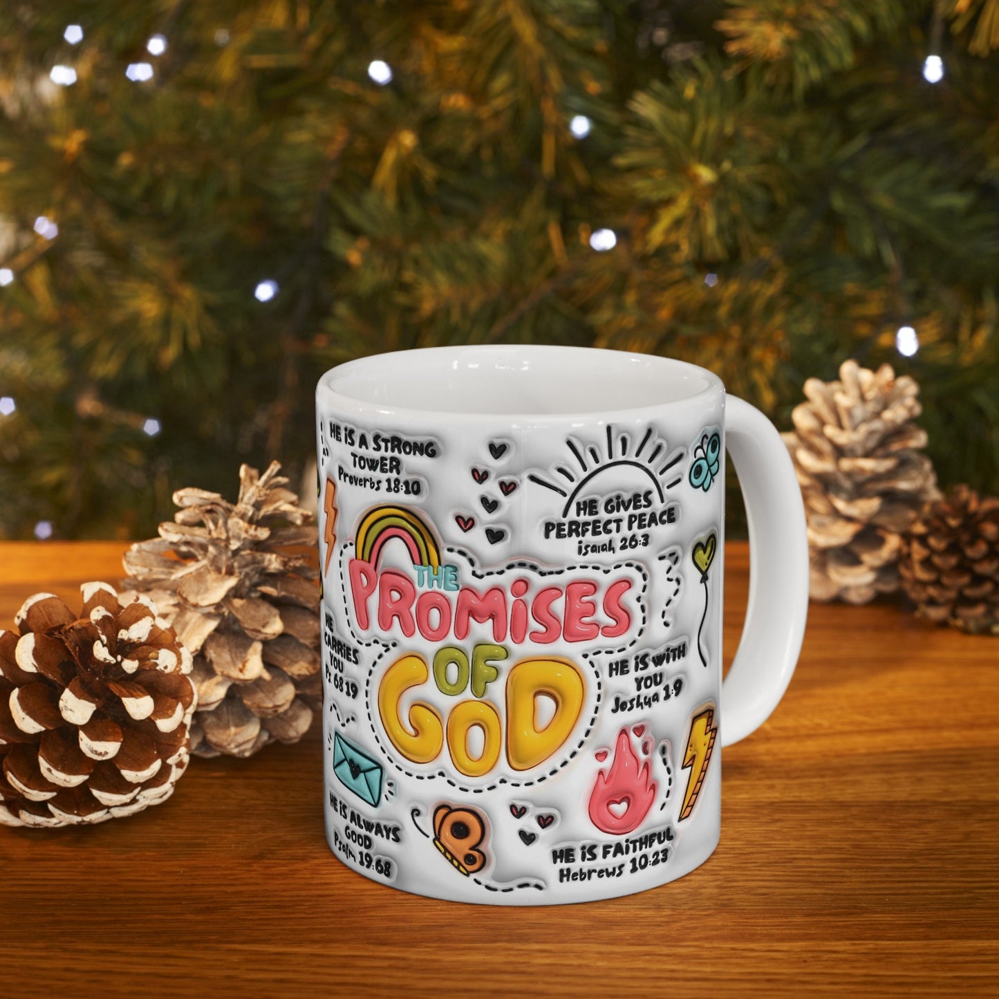 The Promises of God, God's promises Mug, Ceramic Mug 11oz, Bible verses mug, 3D Sublimation Mug, Coffee Mug, Retro Christian Puffy