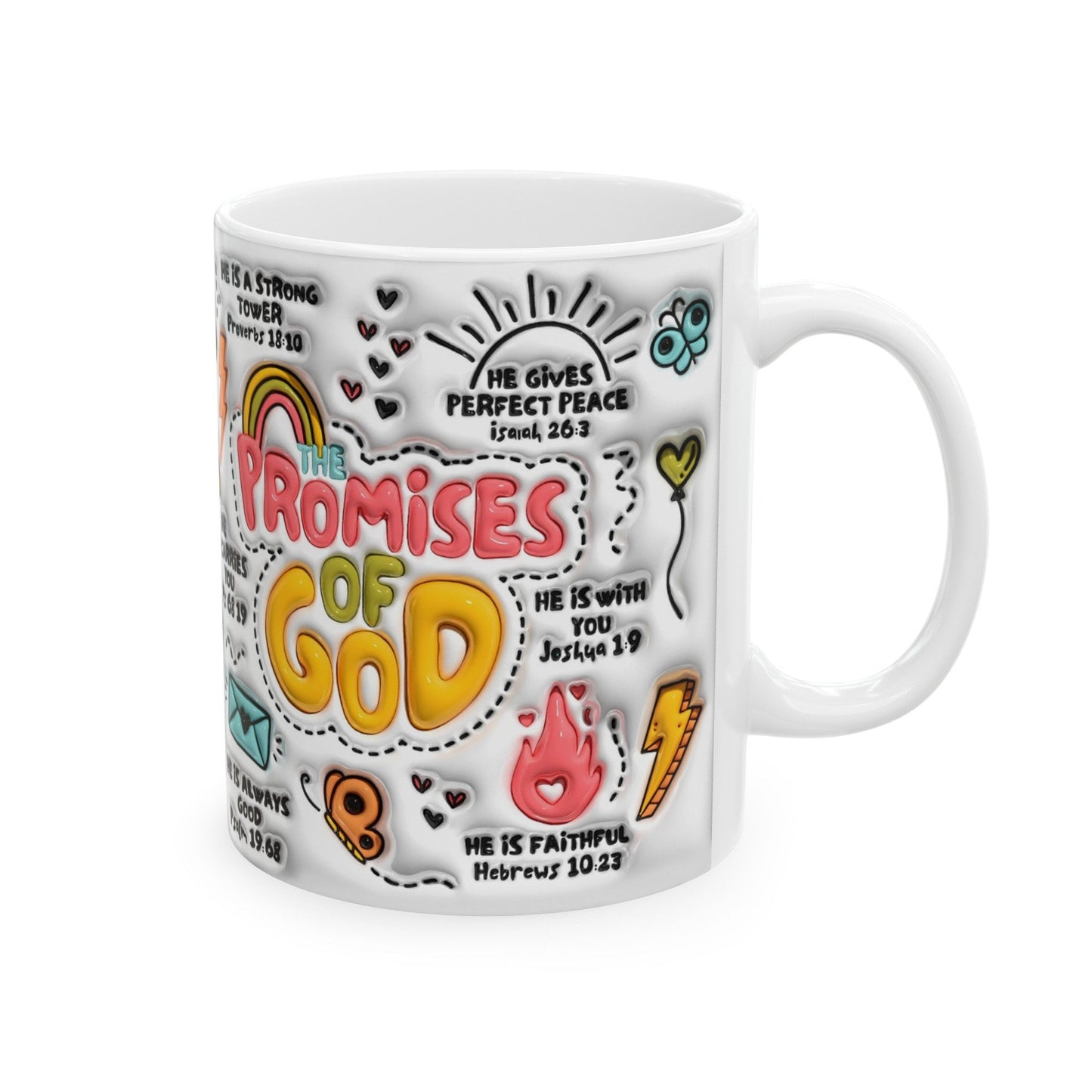 The Promises of God, God's promises Mug, Ceramic Mug 11oz, Bible verses mug, 3D Sublimation Mug, Coffee Mug, Retro Christian Puffy