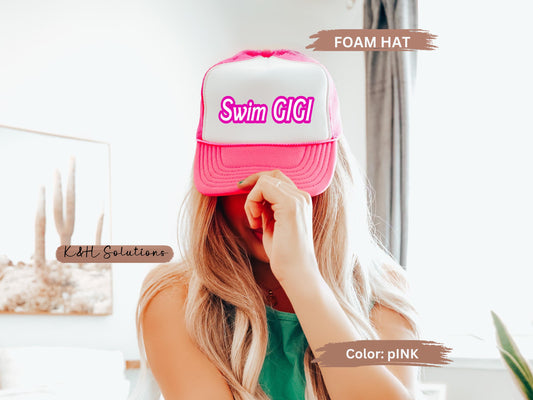 Swim GIGI | Pink Otto Trucker Hat | Team Hats | Gift for a Friend | Summer Cap | Pink Hat